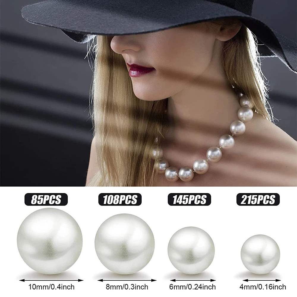 
Handcrafted Bright White Imitated Pearl Beads Set With Stretchy Crystal Cord 4 Pieces Beading Needles for DIY Jewelry Making 