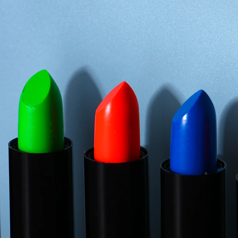 Custom mini neon uv glow in dark black cheap vegan lipstick