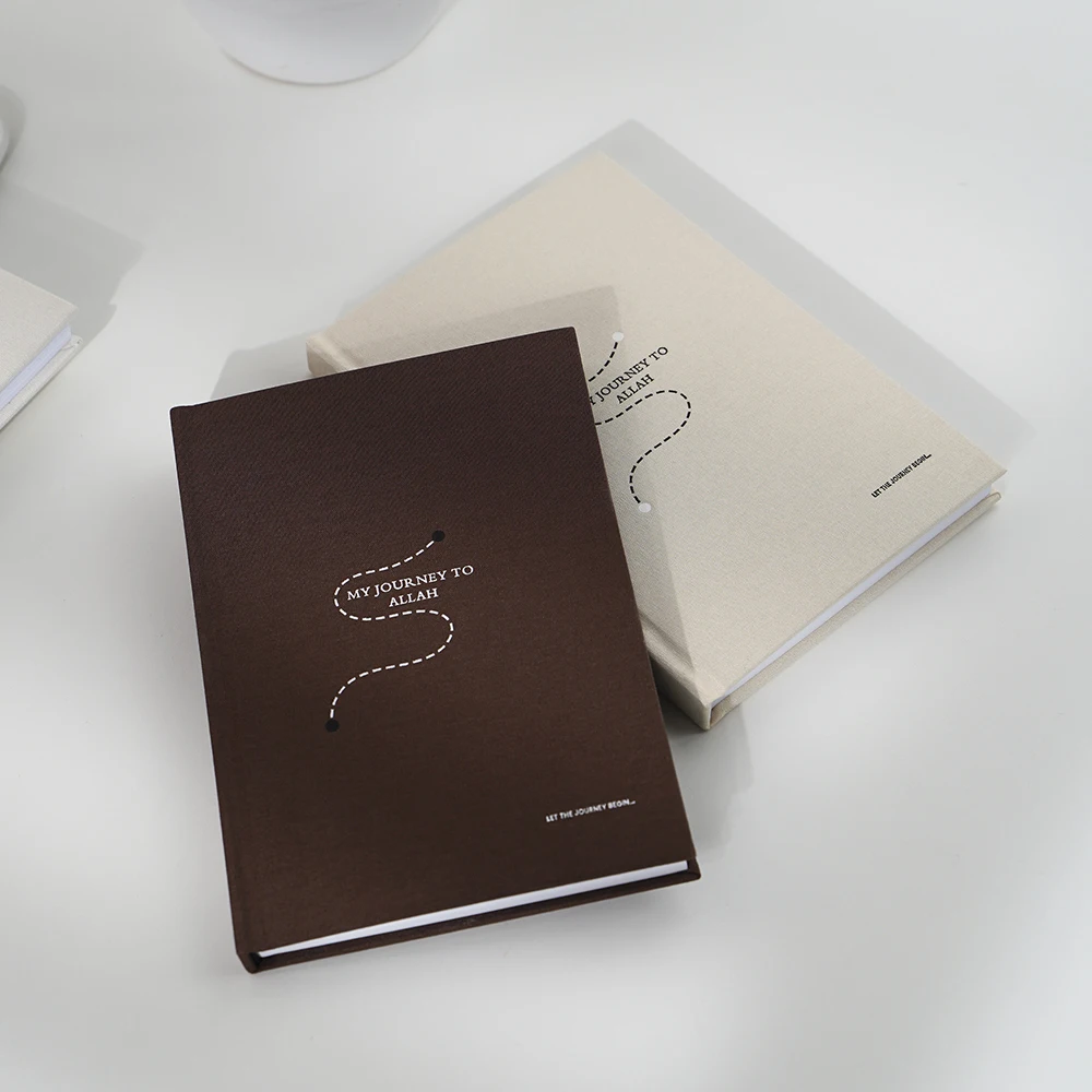 Custom design printing logo notebook hardcover a4 a5 fabric linen cover diary my journal to allah