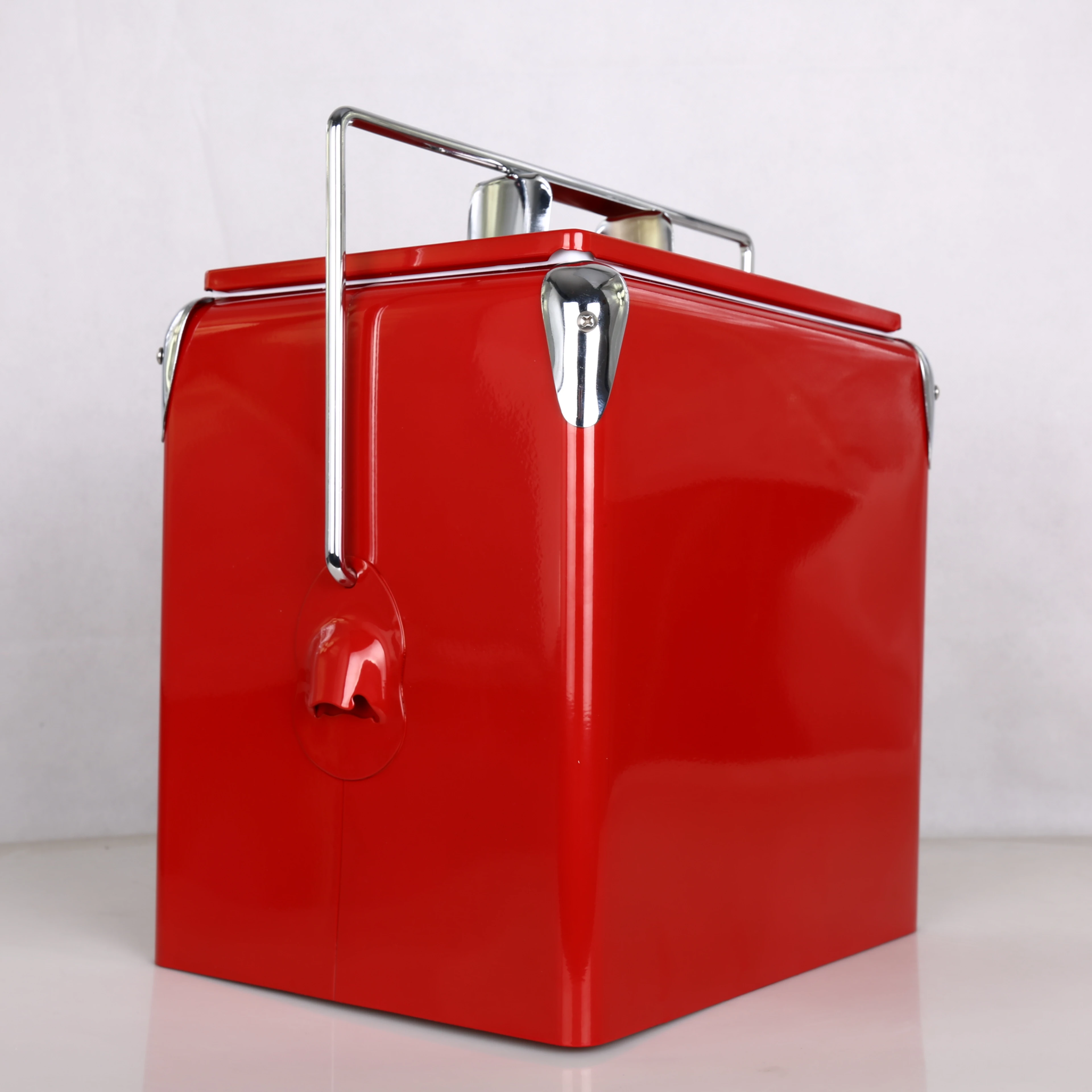 Metal Insulated Cooler Box 17L Red Cooler Box with Handle Vintage Retro Iron Sheet Beverage Container Leakproof for Camping