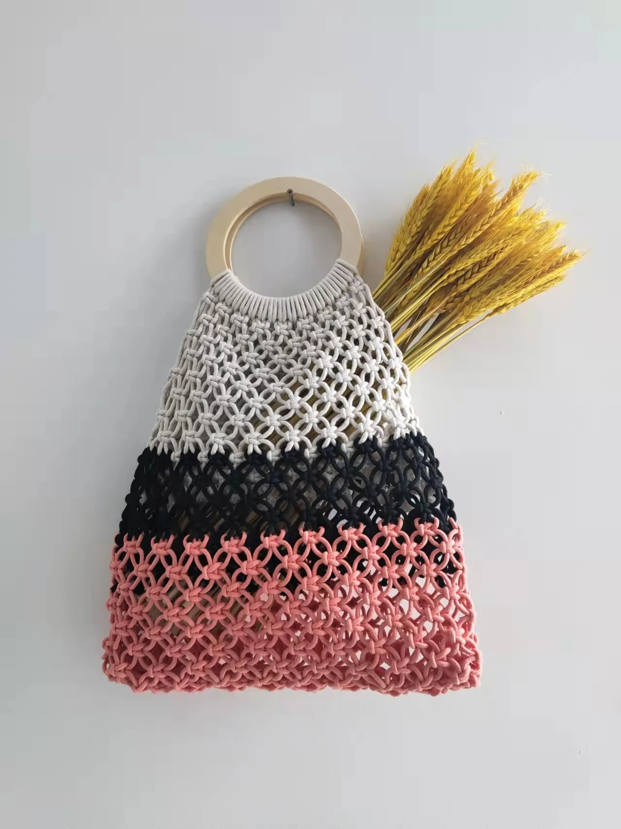 Women Summer Beach Hollow Out Handbags Totes Casual Cotton String Mesh Bags