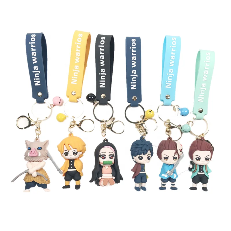 Custom 6 pcs PVC Key Ring Anime Action Figure Gift Kamado Nezuko 3D Keychain Demon Slayer