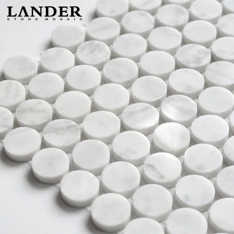 Penny round bianco carrara white marble mosaic tile for bathroom floor and wall