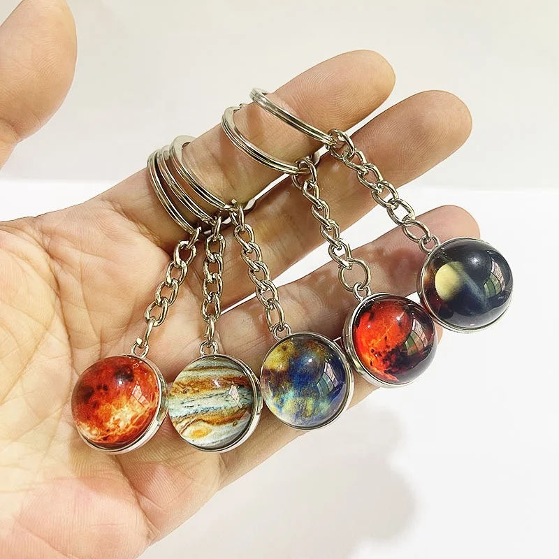 Luminous Universe Solar System Earth Pendant Double-Sided Glass Ball Keychain Custom Print Souvenir Gift