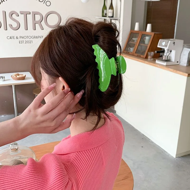 Korean Style Army Green Plain Hair Clip Claw For Thick Hair Acetate Hair Clamp For Women Custom Logo Accessories