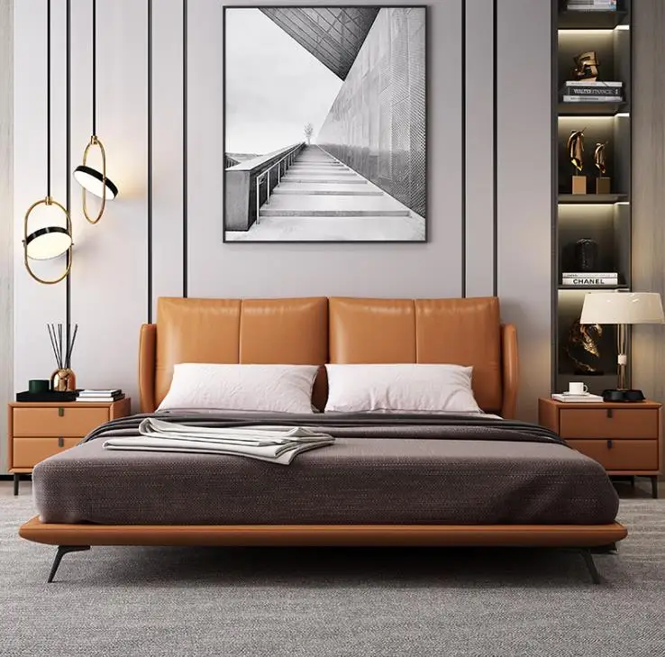 AJJ WH762Italian minimalist size apartment living room full furnished bedroom wholesale modern advanced simple double bed