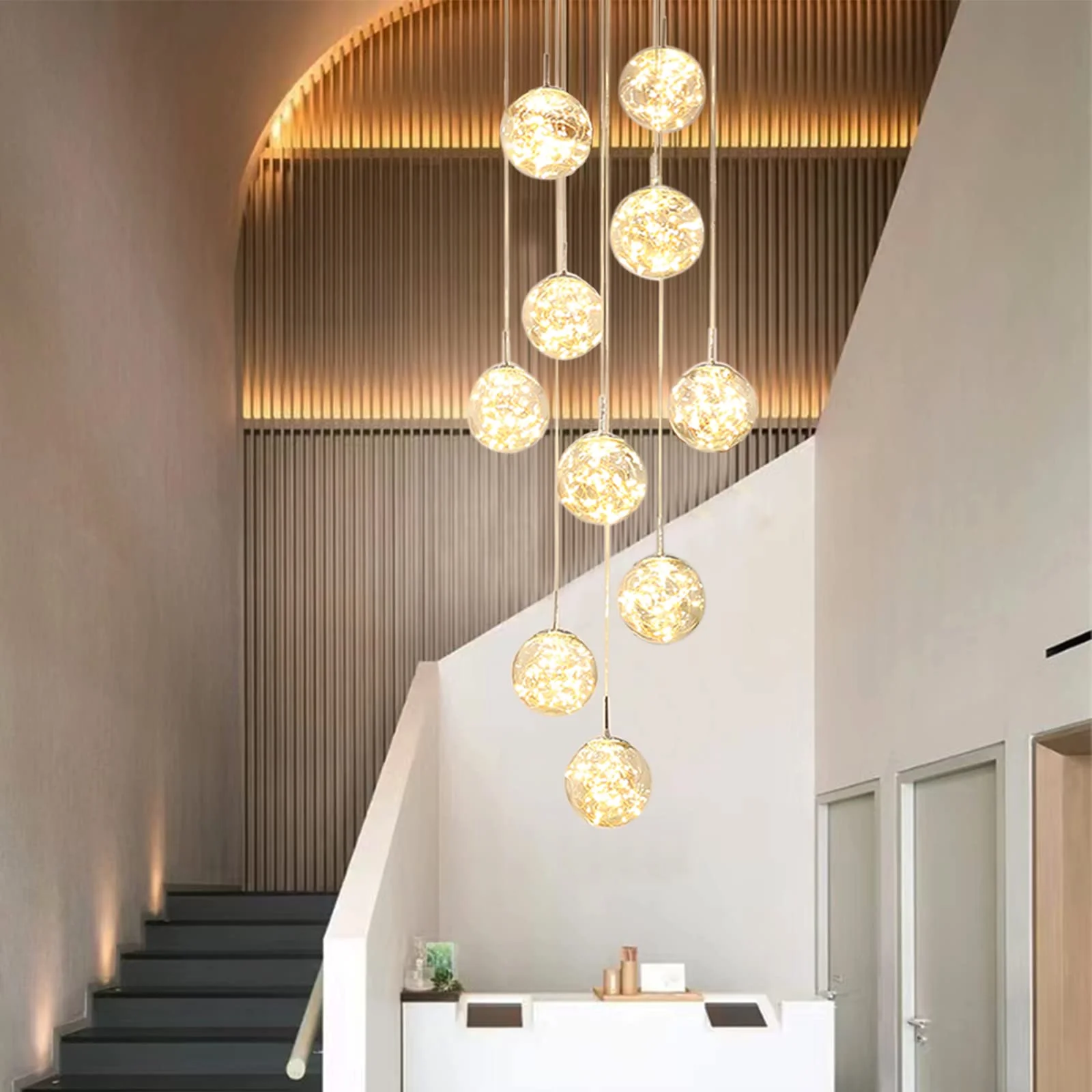 Crystal Ball Ceiling Modern Chandelier   Large Chandeliers for High Ceilings, Modern Villas and Stairs, Adjustable Length