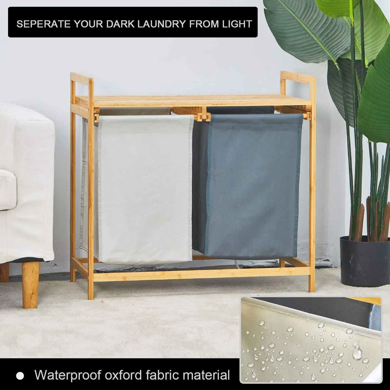 Laundry Hamper and Shelf, Dual Compartments Laundry Basket with Removable Bag, 2 Sections Laundry Organizer and Storage