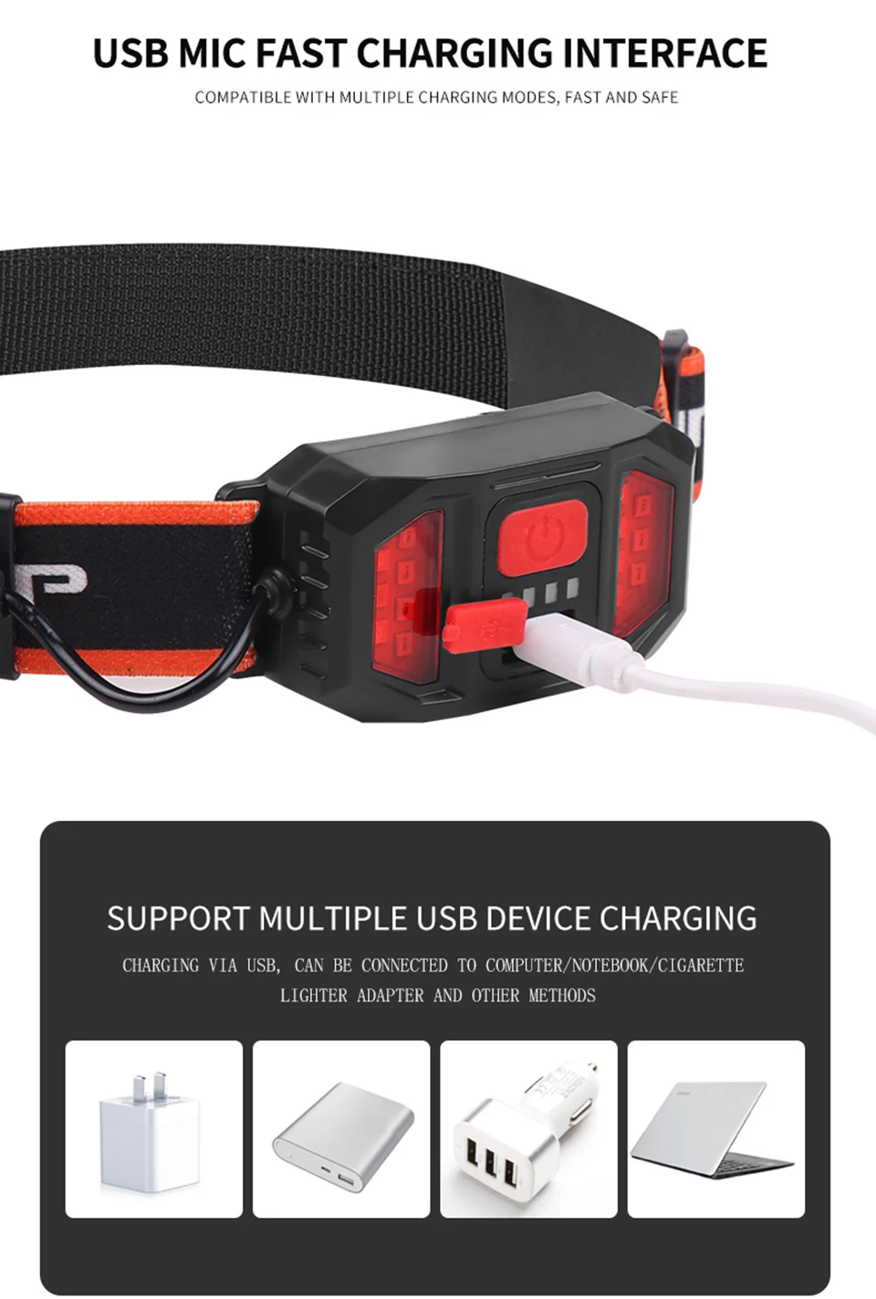 Factory Wholesale G13 Super Bright Working Light 3 modes COB USB Rechargeable LED headlamp