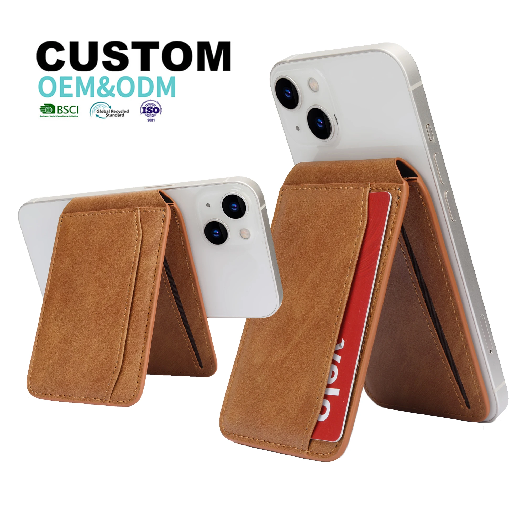 Custom Logo Minimalist Magnetic Card Case Phone Stand Holder 2 IN 1 Wallet RFID Blocking Slim Magnet Credit Card Holder Wallet