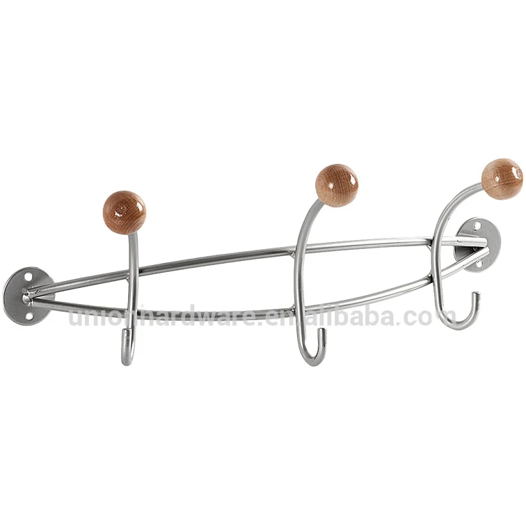 Wholesale classical steel wall coat hook with wooden ball powder coating