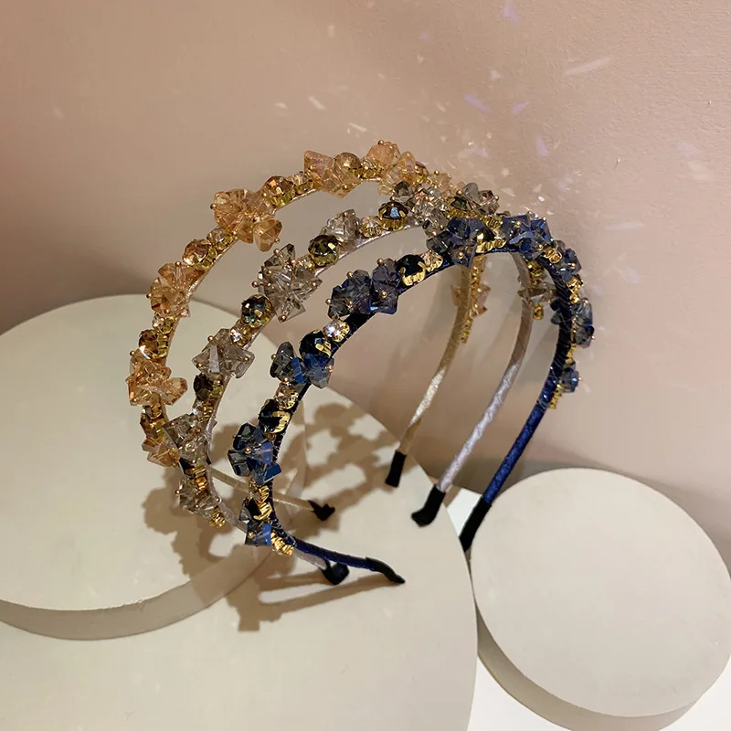 2021 Bridal Hair Accessories Heavy Industry Crystal Winding Alloy Full Diamond Baroques Style Slim Hair Hoop Korean Style