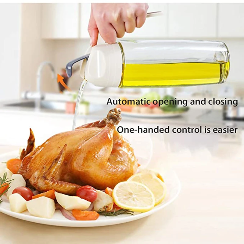 Kitchen Cooking Seasoning Bottle Oil Sauce Vinegar Glass Leakproof Condiment Container Auto Flip Olive Oil Dispenser Bottle
