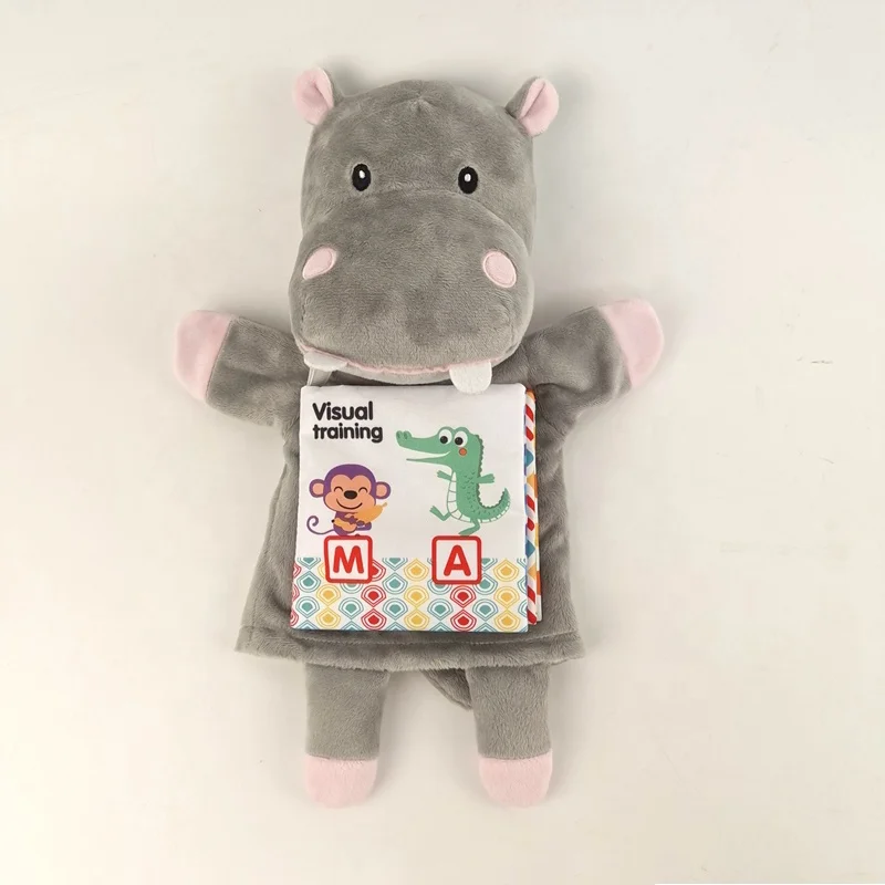 Mirror Folding Customized Cute Baby Soft Kids Quiet Cloth Books Children edu with Plush Hand Puppet