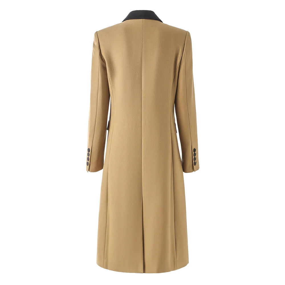 2024 Winter women Long coat Luxury contrast collar neck double breasted ladies coat winter outwear  women trench coat