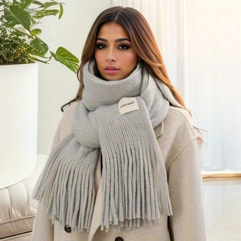 Knit thick warm winter scarf travel scarfs for women stylish woolen acrylic knit scarf