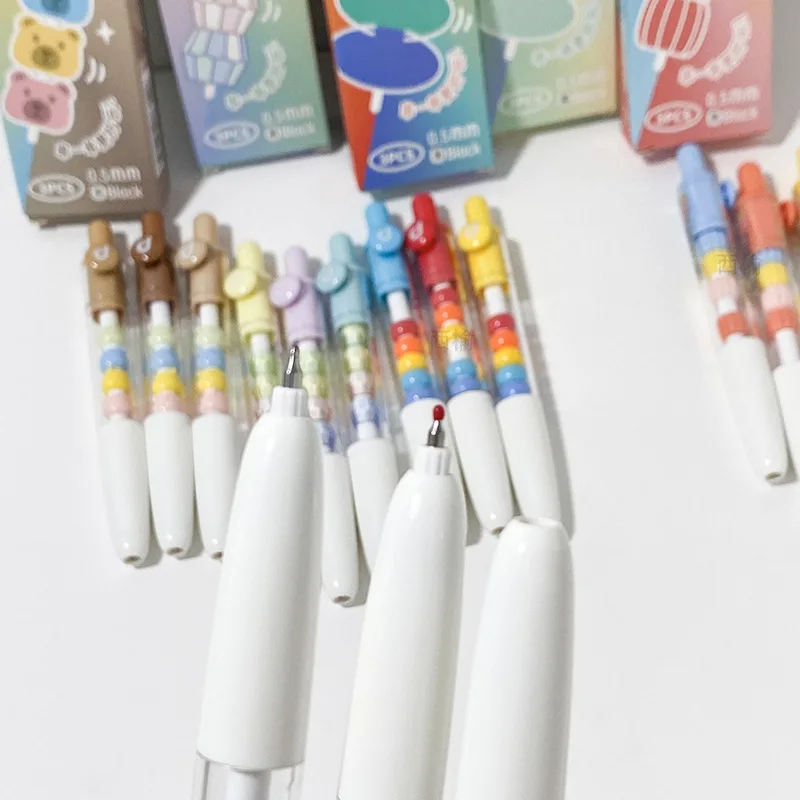 3PCS/box Cute DIY Gel Pen Set 0.5MM Black Refill Gel Ink Pen Mini Portable Writing Quick Dry Neutral Pen School Office Supply