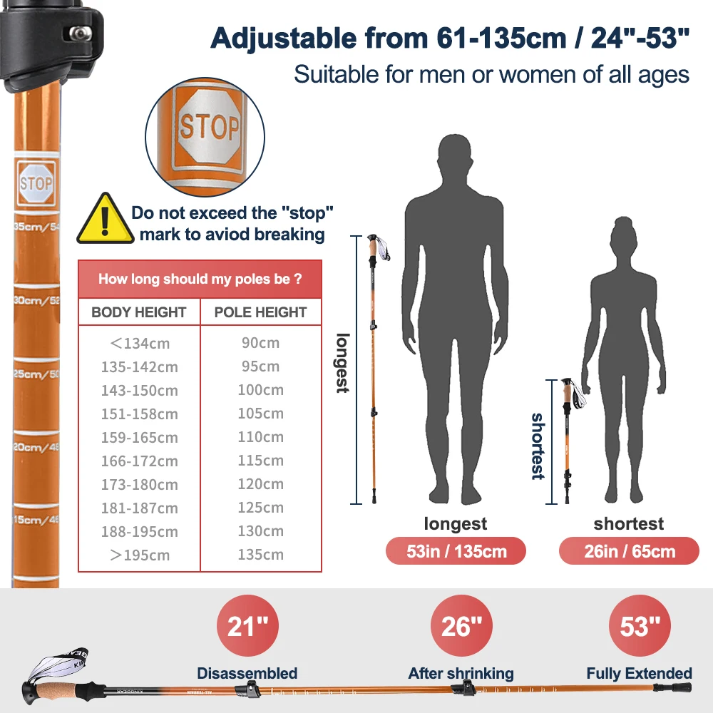 KingGear Adjustable Hiking Poles Lightweight Collapsible Walking Sticks Trekking Poles with Quick Flip Lock