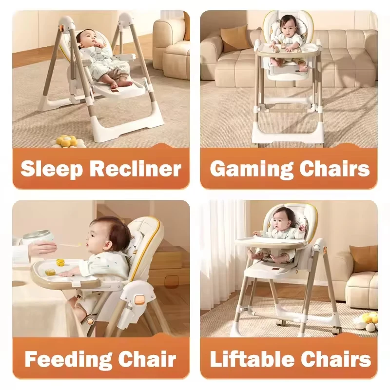 OEM Adjustable Customized Logo Modern Plastic Foldable Backrest Safety Rocking Baby Feeding High Chair For Kids Dining