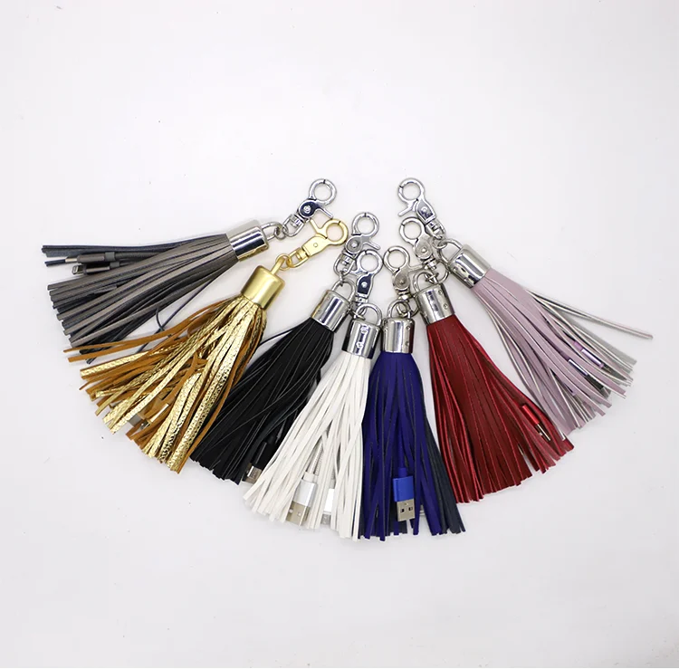 Promotion Gift 3 in 1 Tassel Keychain USB Cable for Mobile Phone Charging