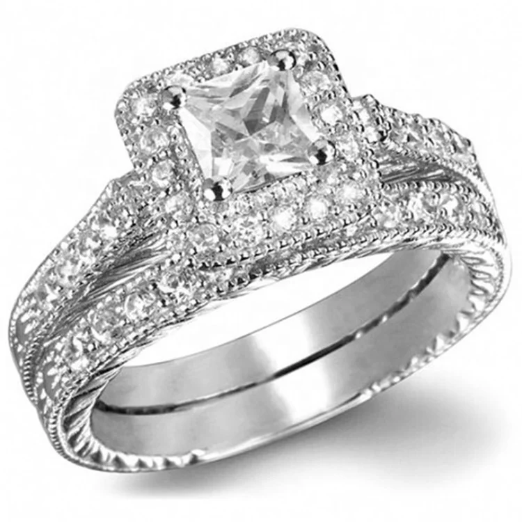 Wedding ring set fashion 10KT white square diamond ring set