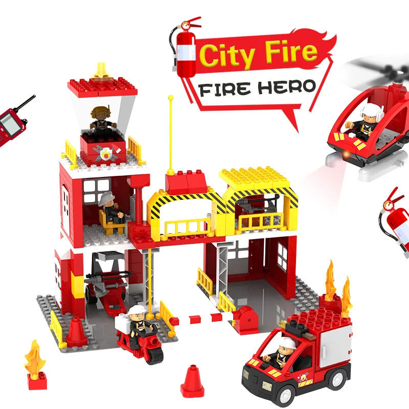 
High quality building blocks toy city fire station helicopter car building blocks brick RC kids fire educational toy 