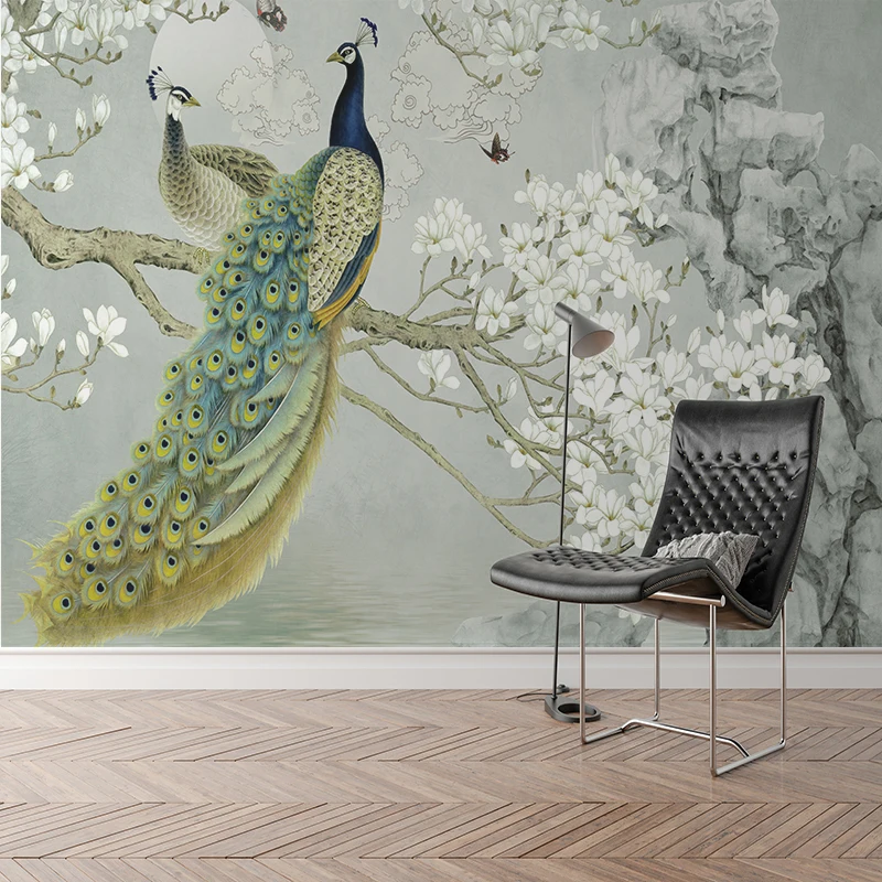 Chinese Painting Style 3d Wallpaper Green Peacock Wallpapers/wall Coating