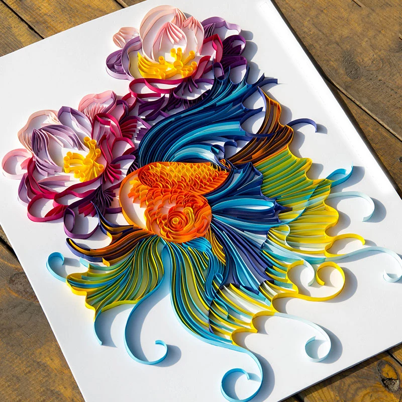 Charming Paper Filigree Painting with Frame Unquilling Quilling Kit Painting Colorful Paper Strips Paper Quilling Kit with Tools