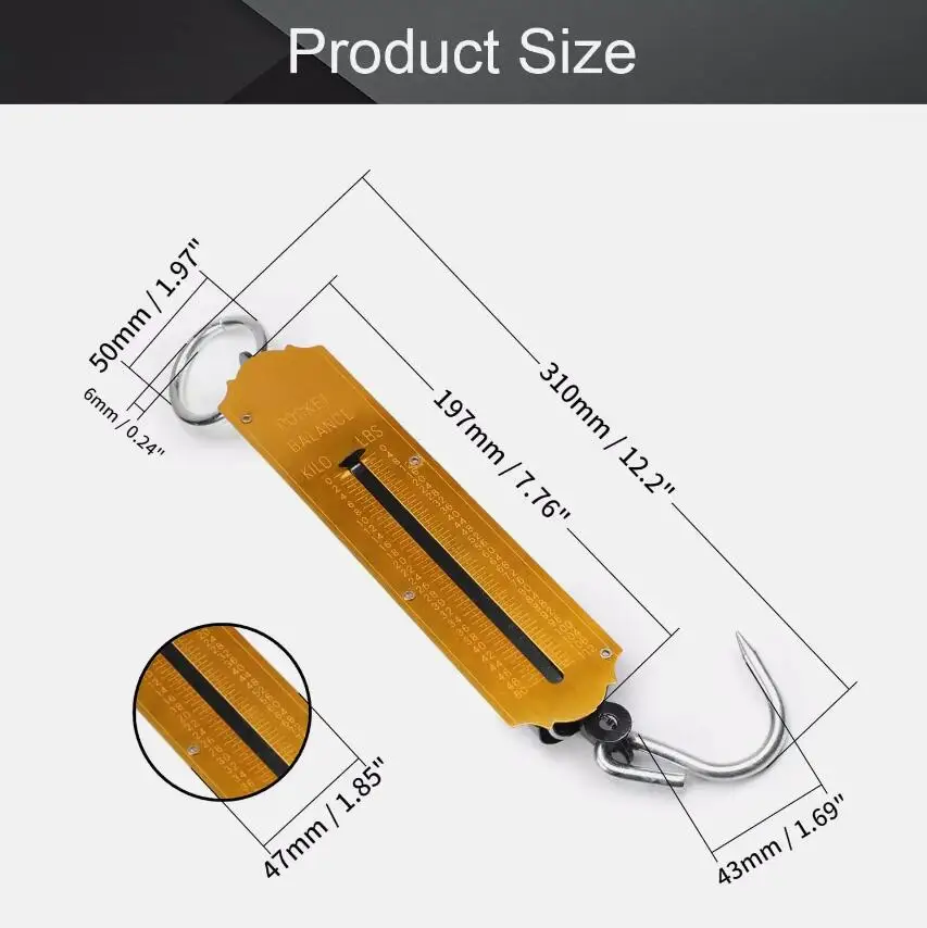 Spring Balance Hanging Hook Handheld Metal Weighing Force Scale Kilo & LBS 50KG