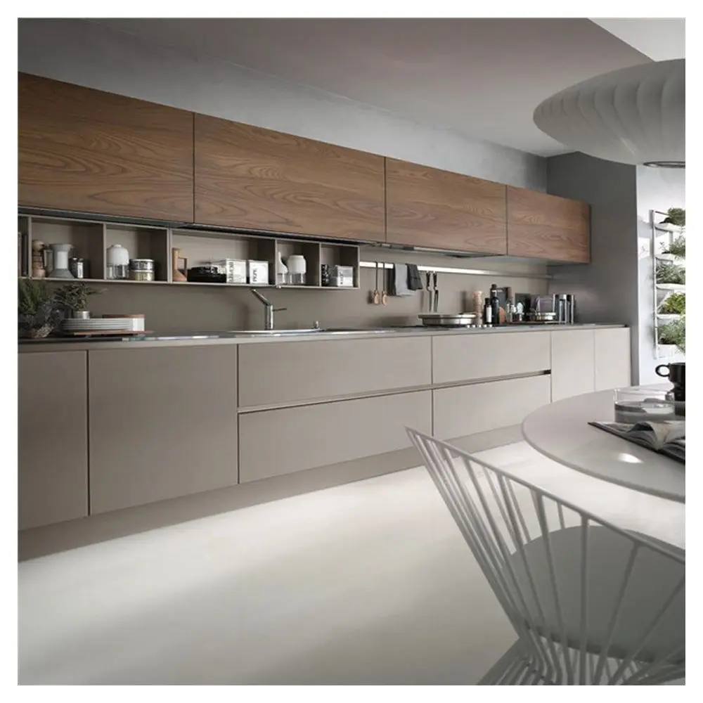 Prima Wood grain melamine chipboard/PVC thermofoil faced MDF simple cheap display kitchen cabinets for sale