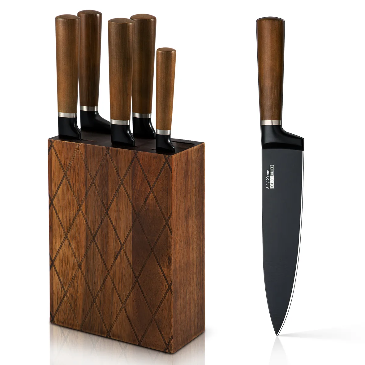 6 pieces professional black japanese santoku paring knife chef knives kitchen knife set with wooden block