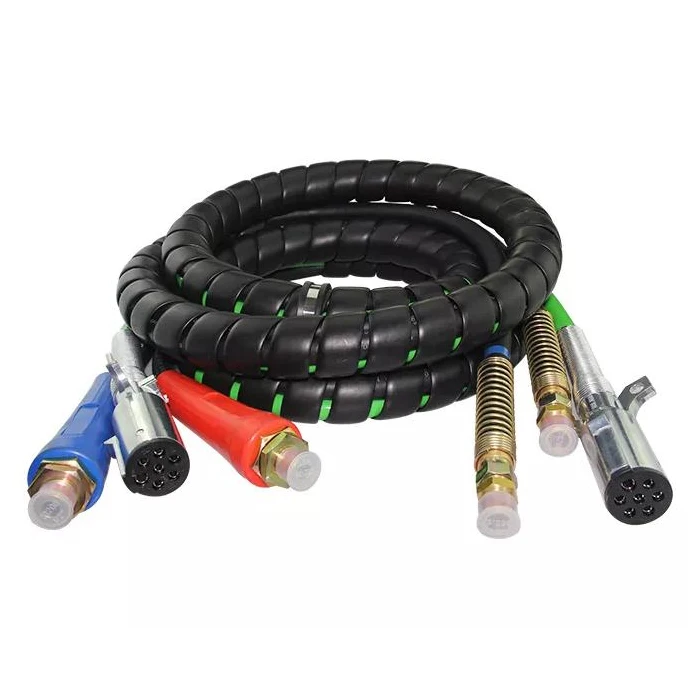 3 in 1 Spiral Wrap ABS Electrical Cord and Rubber Air Line Polyester Braided Hose Assemblies 7 Way Electrical Trailer Cord