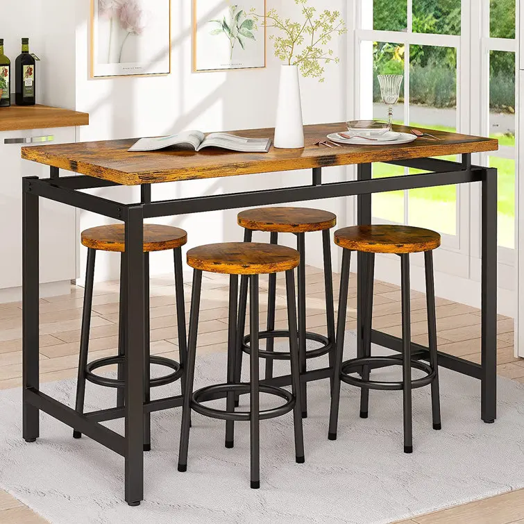Modern Bar Dining Table Set For 4 Counter Height Dining Table with 4 Stools for Dining Room Apartment Furniture