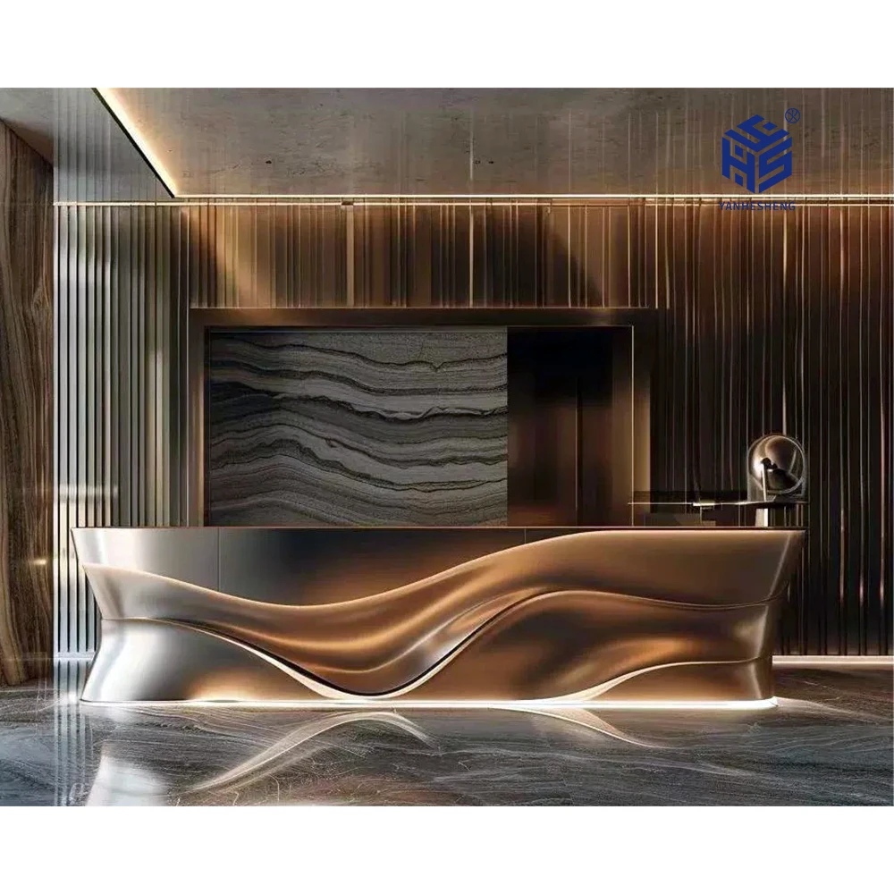 Hotel beauty salon front desk reception counter reception desk white design half round curved stone reception desk