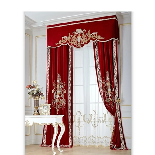 Luxury style living room beaded beautiful valance velvet embroidery blackout window curtain european for the living room
