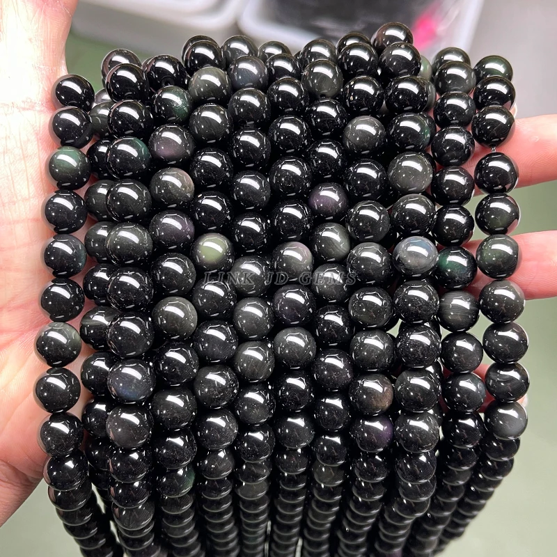 JD Supply Natural Gemstone Loose Round Beads 4/6/8/10/12mm Picked Size 5A Natural Black Obsidian Beads For Jewelry Making