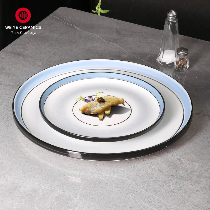 WEIYE Luxury blue crokery diner plate sets classic wedding ceramic plate wholesale tableware dishes for restaurant plates