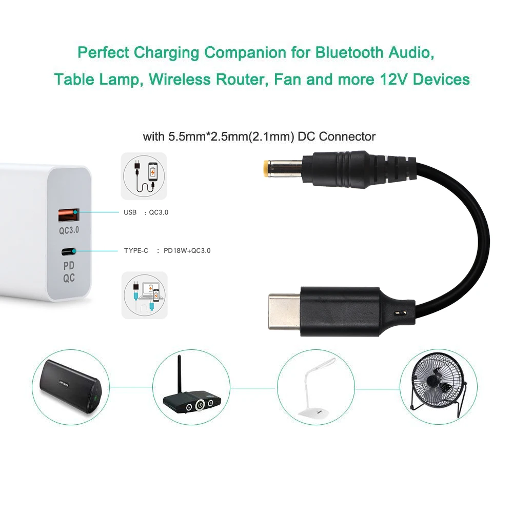12V Pd триггер приманка Usb Эмулятор 3 5*1 35 мм trigeer дневные ходовые огни 12v Белый Тип C Dc/Dc разъем Type-C кабель