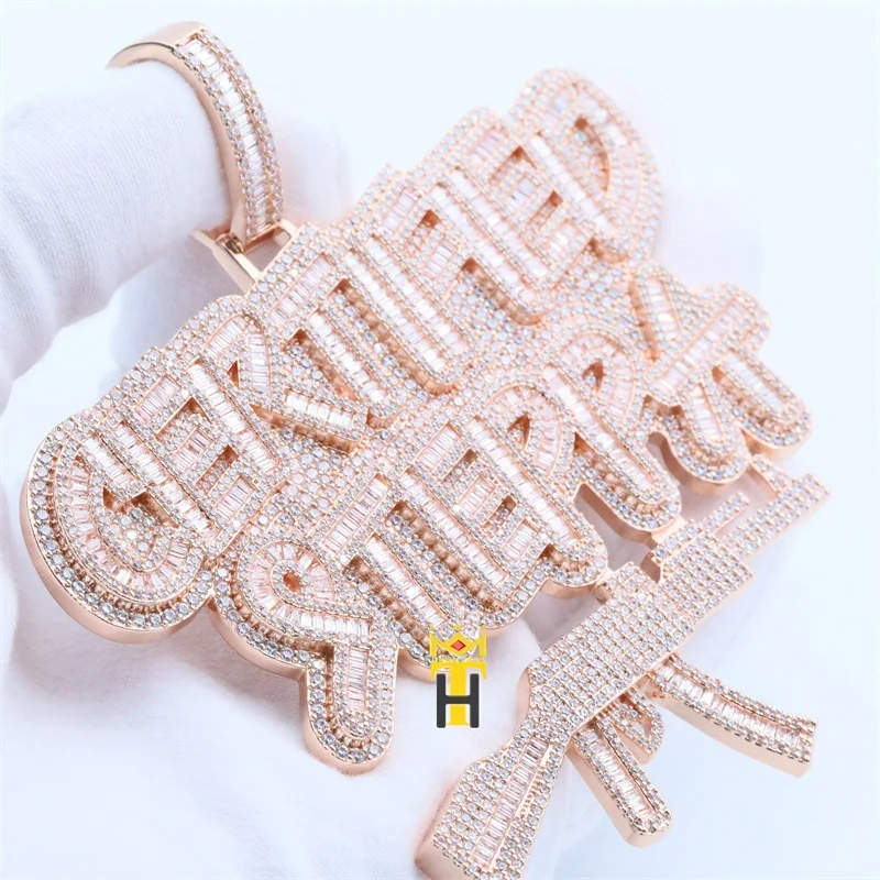 Custom hiphop pendant iced cz diamond jewel 925 silver copper rose gold men gun letter charm pendant