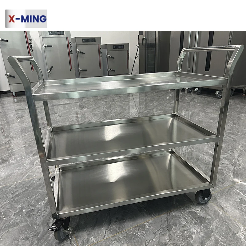 Xiangming Stainless Steel 3 Layers Food Serving Hand Trolley cart with wheels