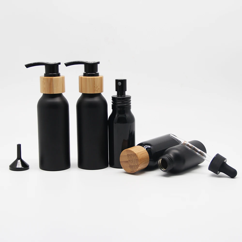 Luxury Portable Durable lightweight Hotel use High end mini size 10-100ml vacuum aluminum bottle travel kit for personal care
