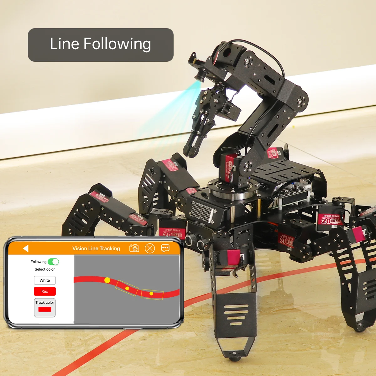Hiwonder SpiderPi Pro Hexapod Robot with AI Vision Robotic Arm AI 6-Leg Robot Powered by Raspberry Pi 4B 4GB