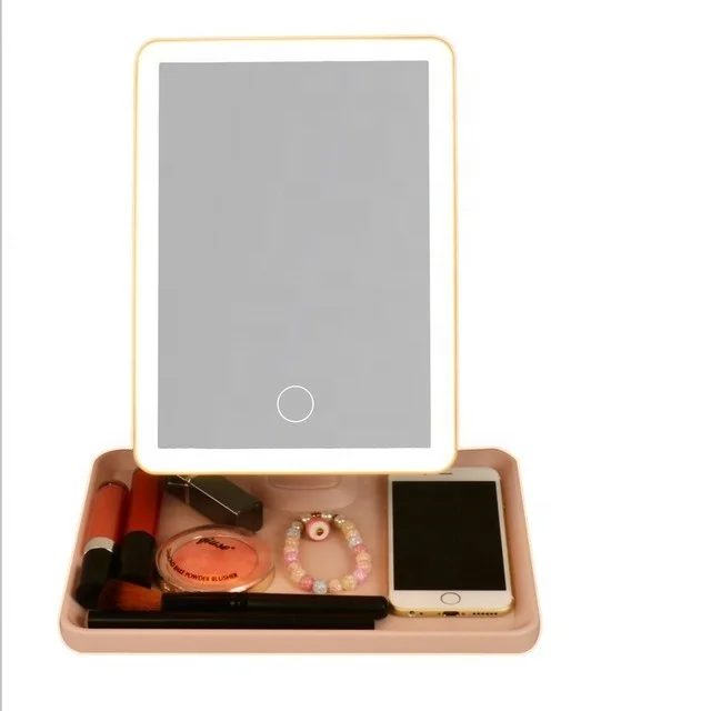 
Lighted desktop led makeup mirror fill light multi-function storage dressing beauty makeup mirror 