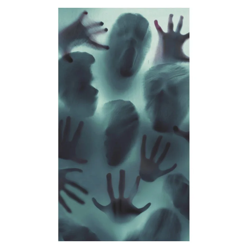 Large Halloween Party Decorations Canvas Door Covers with Scary Hazy Character Blood Handprints Eco-Friendly Halloween Curtains