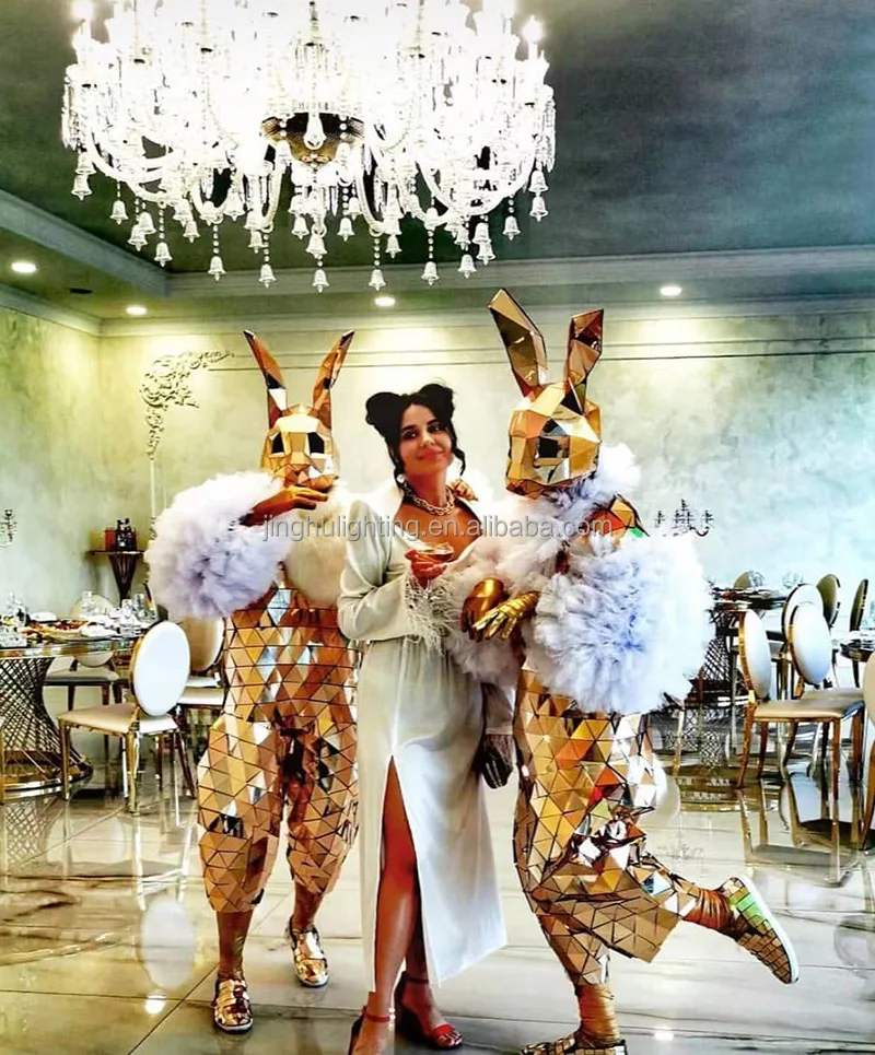 Gold rabbit mirror costume Stage show MEN WOMEN halloween party cosplay costumes