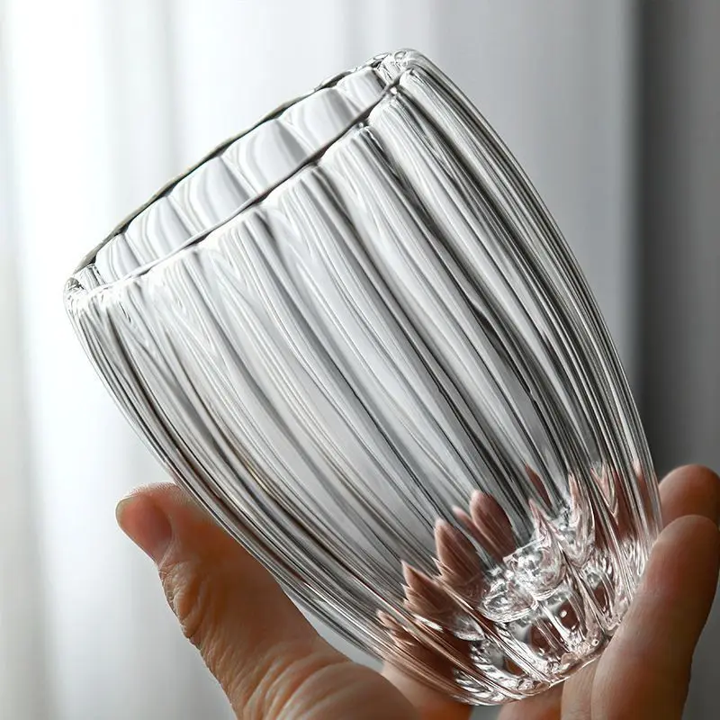 Striped Double-decker Glass Transparent Coffee Cup Milk Cup Tea Cup High Borosilicate Glass Home