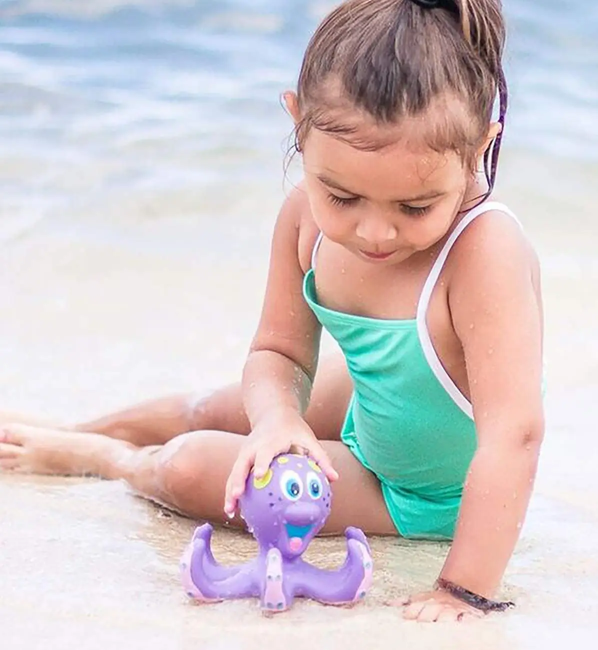 Amazon Hot Sell Soft Toy Floating Purple Octopus Plush Kids Bath Hoopla Rings Interactive Baby Bath Toys Set Storage Animal