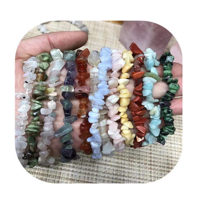New arrivals cheap crystal jewelry natural mixed quartz crystal chips elastic bracelets for sale