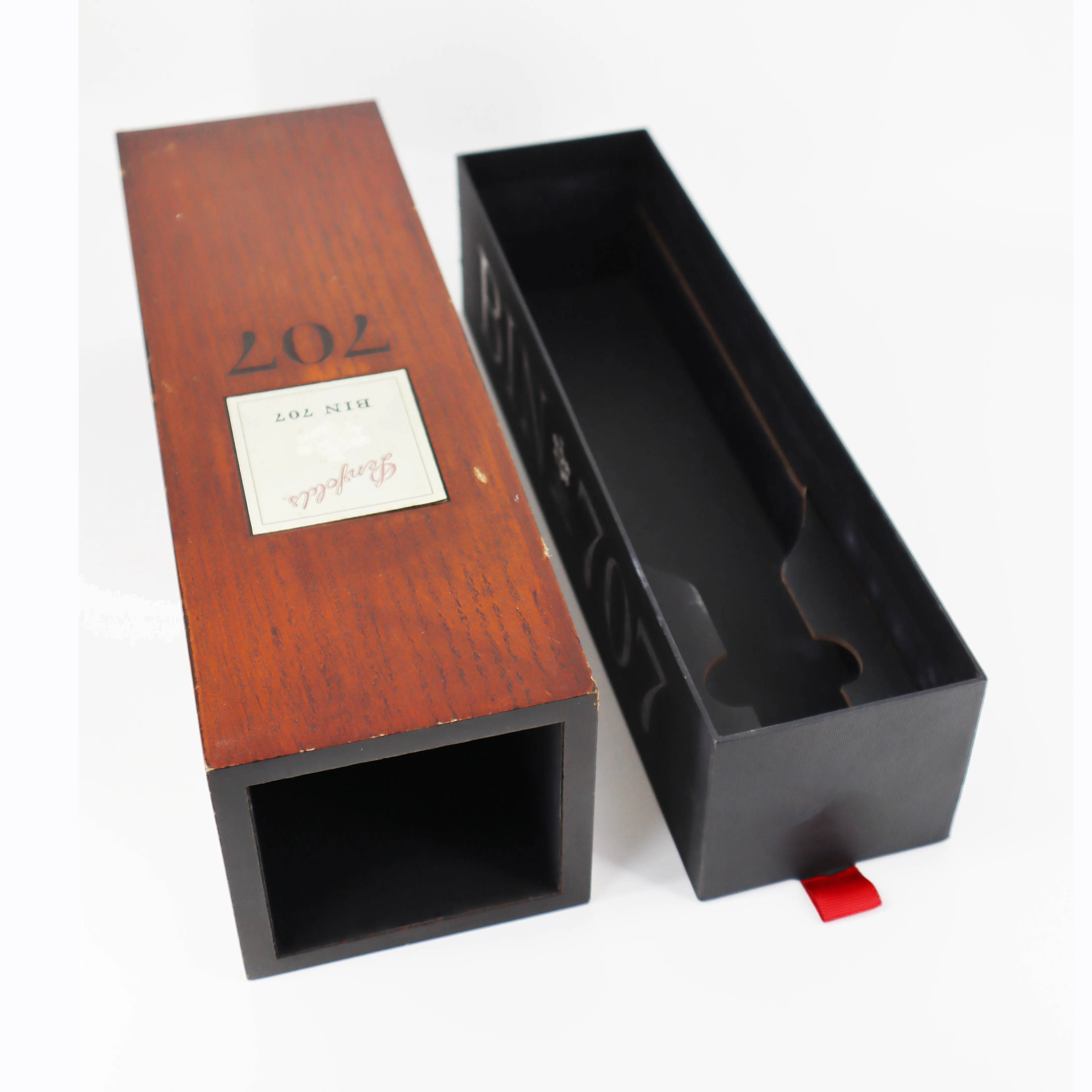 Custom pine Wine Accessory Set Exposed Wood Grain Sliding Lid Wine Single Bottle Wooden Decorate Box high quality wood wine box
