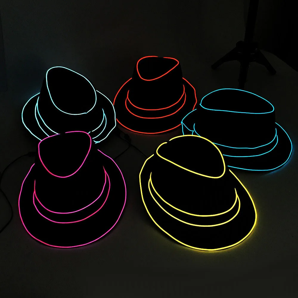 Partycool Glow Theme Party Neon Glow Birthday Party in The Dark Light up Hat Colors Flashing EL Flash Wire Fedora Party Favor